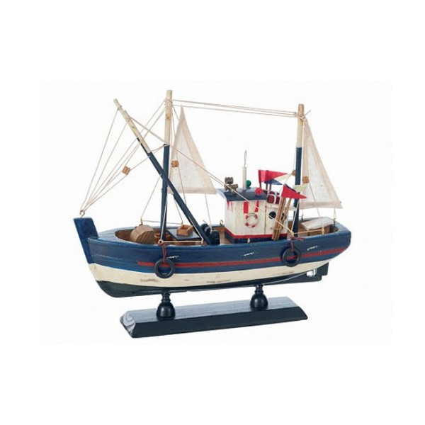 Model of a small fishing boat trawling
